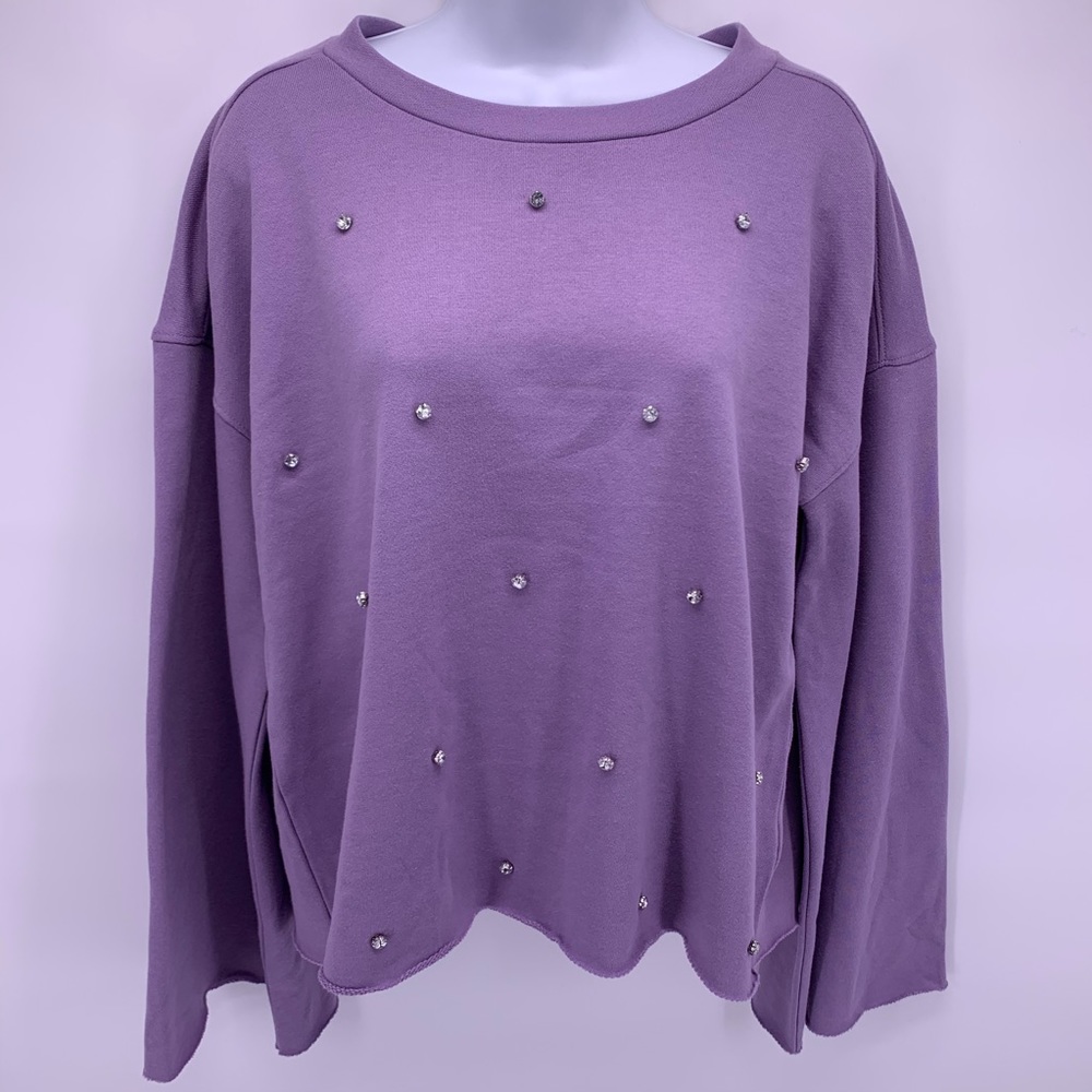 Buffalo Purple Bell Sleeve Cropped Sweatshirt Sz L